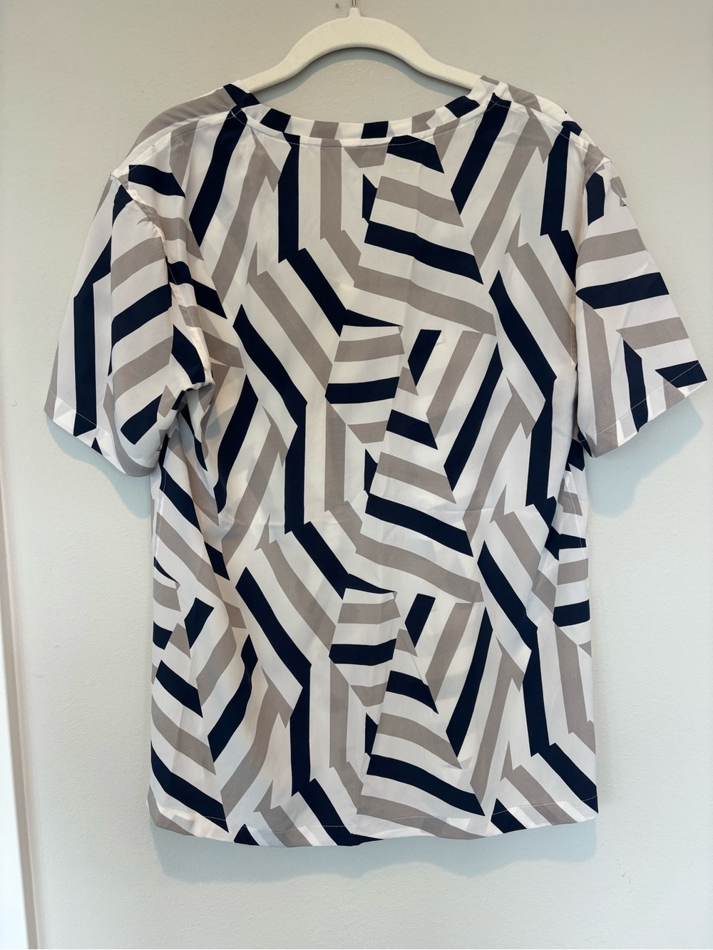 Equipment Silk Geometric Short Sleeve V-Neck Top - Navy, Gray, White - Picture 2 of 5